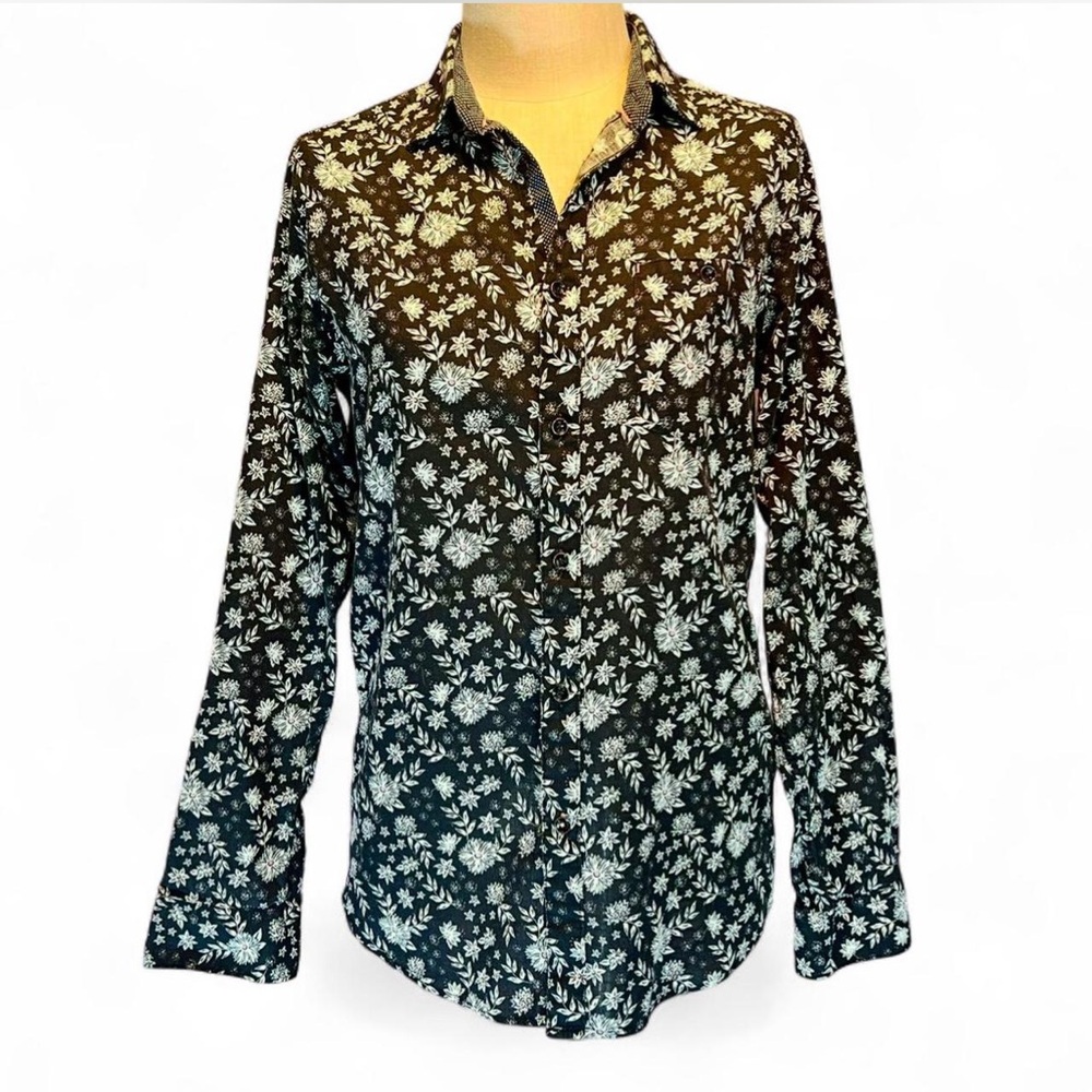 🖤Ted Baker London - Dillan Long Sleeve Floral Print Shirt Black & White - Picture 3 of 6